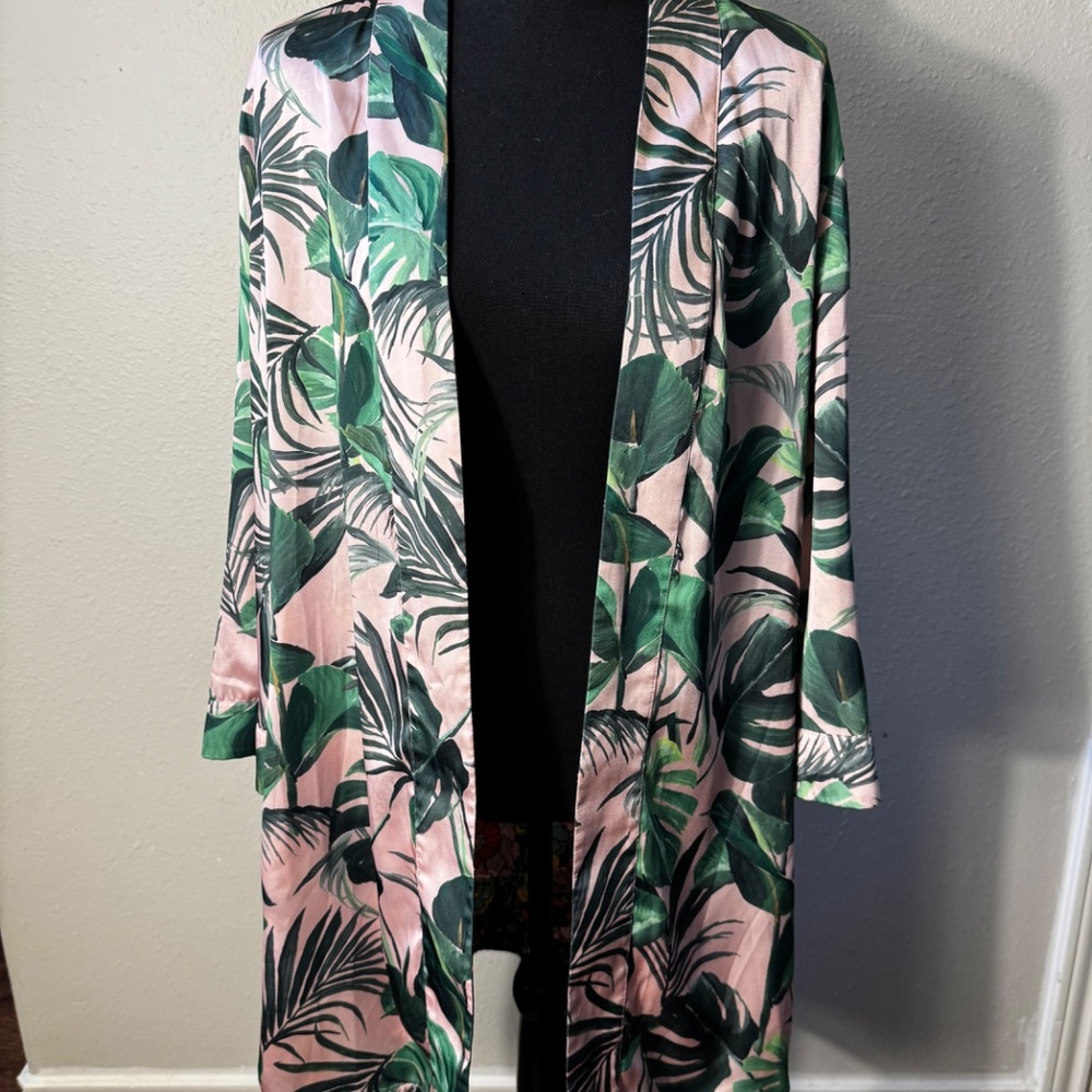 Alice & Olivia Lynn Reversible Short Palm Print Hawaii Kimono Robe Patchwork M/L - Picture 9 of 12